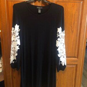 Design History Brand Black Flared dress w/ White lace long sleeves. Size PL